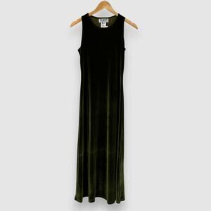 Vintage 90s La Belle Fashions Velvet Maxi Dress Olive Green Small NWT
